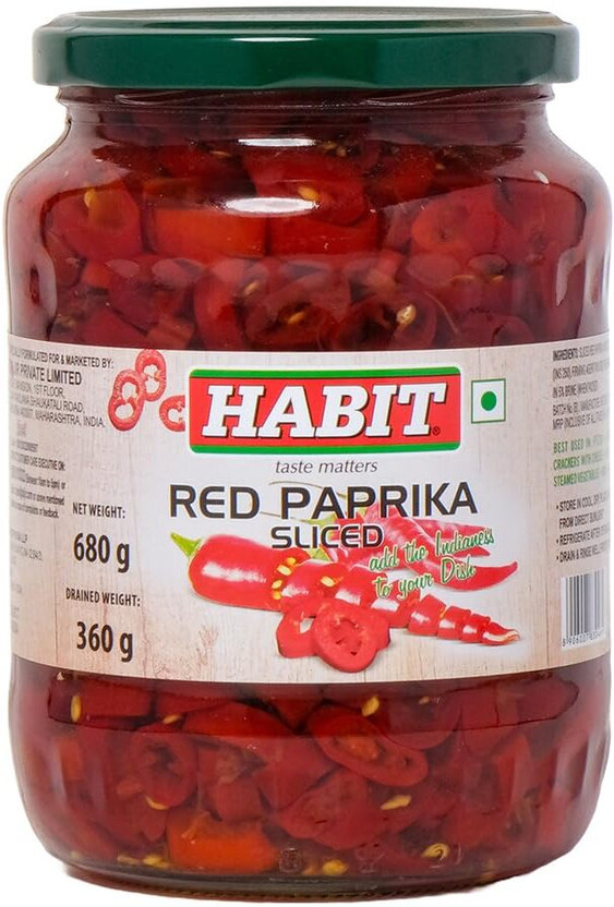 HABIT Red Paprika sliced 680g x Pack of 1 Ideal for Pizza, Sandwiches,Pastas & Salads Chilli(680 g)