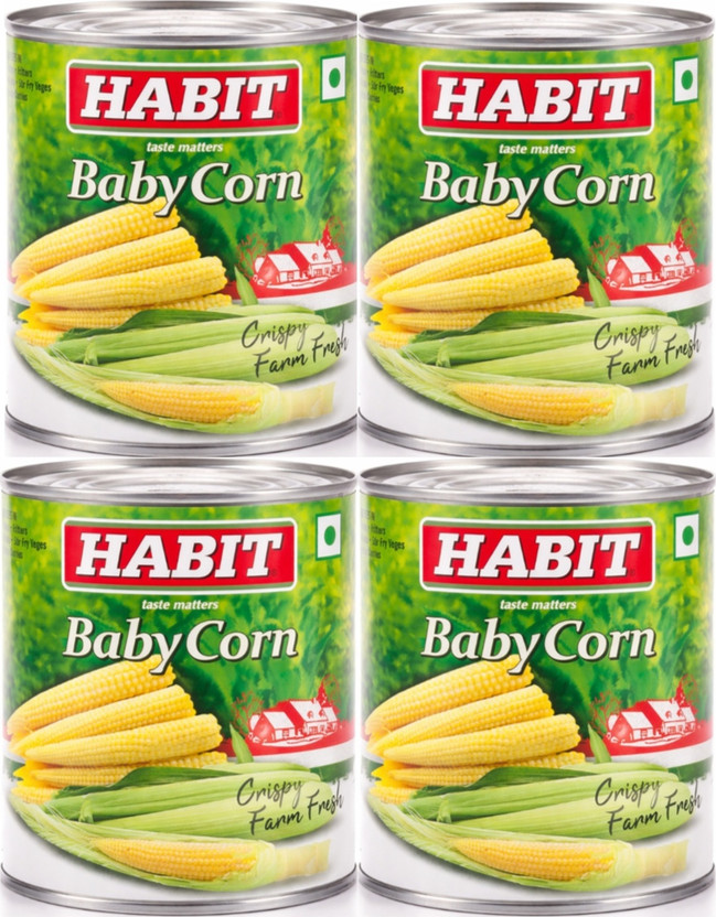 HABIT Baby Corn Tin - 800g x Pack of 4 | Crispy & Tender | For Salads, Curries, Pasta Corn(4 Piece, Pack of 4)