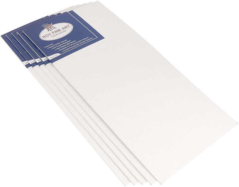 FRKB Canvas Board Medium Grain 5 X 12 Inch with 4MM Board Backing Cotton Medium Grain Board Canvas (Set of 5)(White)