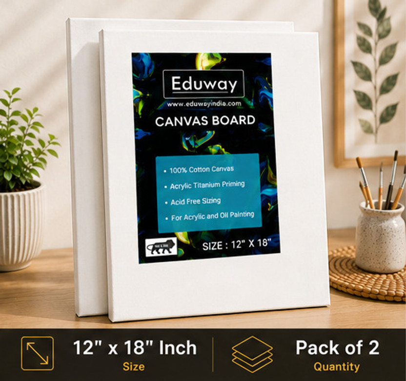 Eduway 12X18 Inch Canvas Board, 100% Cotton Medium Grain Primed Canvas Board (Set of 2)(White)