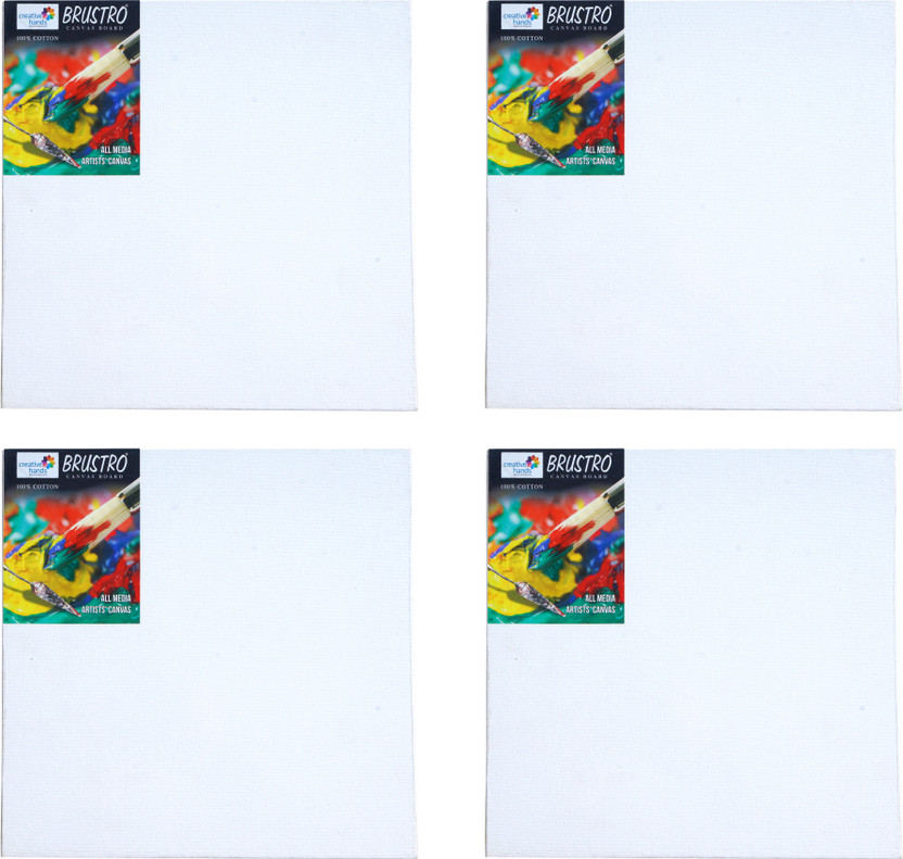 BRuSTRO Artists 4 x 4 Inches(Pack of 4) , 100% Cotton Medium Grain Board Canvas (Set of 4)(White)