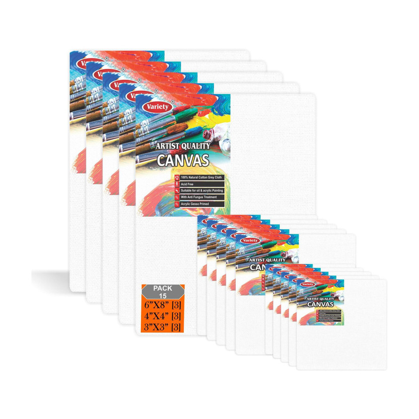 Variety Variety Canvas 6X8 [5] 4X4 [5] 3X3 [5] Artist canvas board Cotton Medium Grain Board Canvas, Primed Canvas Board (Set of 15)(White) - Flipkart Deal