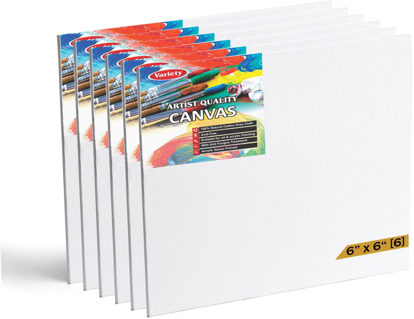 VARIETY VARIETY 6 X 6 CANVAS BOARD Cotton, Cloth Medium Grain Board Canvas, Primed Canvas Board (Set of 6)(PURE WHITE, White) - Flipkart Deal