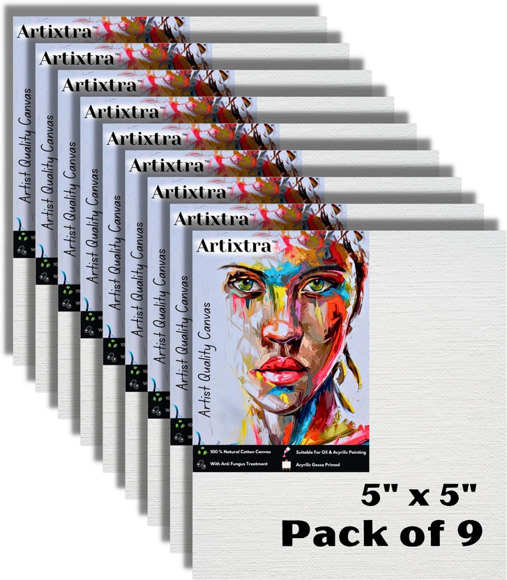 Artixtra CANVAS BOARD 5 X 5 Cotton Medium Grain Board Canvas (Set of 9)(PURE WHITE)