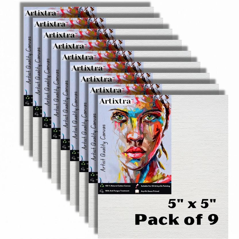 Artixtra Artixtra CANVAS BOARD 5 X 5 Cotton Medium Grain Board Canvas (Set of 9)(PURE WHITE) - Flipkart Deal