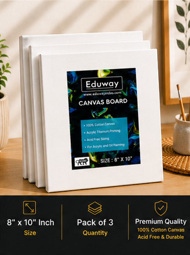 Eduway 8 X 10 Inch Canvas Board, 100% Cotton Medium Grain Primed Canvas Board (Set of 3)(White)