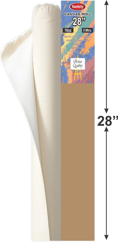 VARIETY 28" X 5 MTR CANVAS ROLL Cloth Medium Grain Canvas Roll (Set of 1)(PURE WHITE)