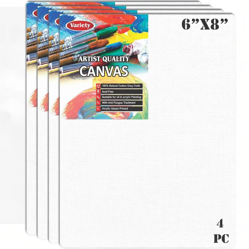 VARIETY 6 X 8 CANVAS BOARD Cotton Medium Grain Board Canvas (Set of 4)(PURE WHITE)