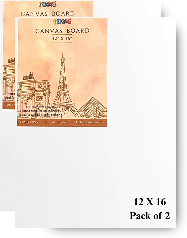 EDORE EDORE 12x16 Inch Canvas Board for Acrylic & Oil Painting Cotton Medium Grain Board Canvas, Primed Canvas Board (Set of 2)(White) - Flipkart Deal