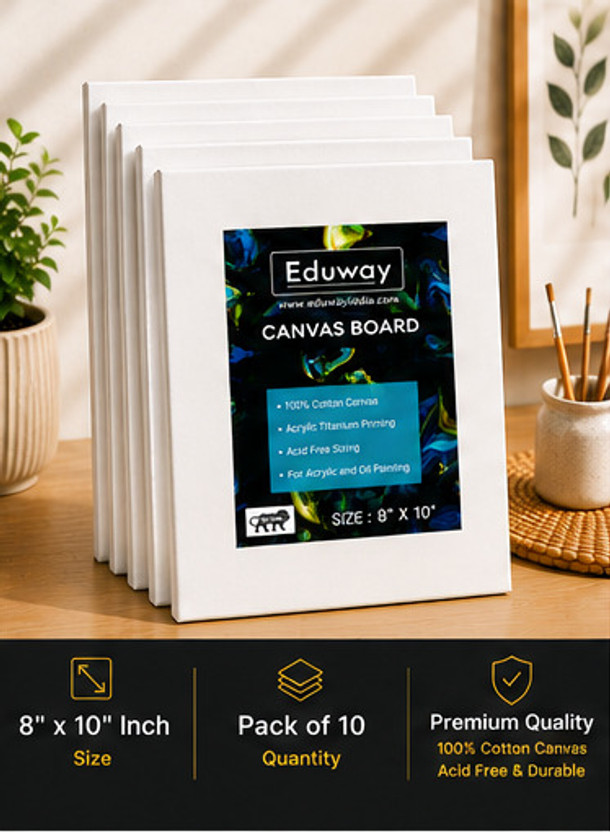 Eduway 8X10 Inch (20x25 cm) Canvas Board, with 4mm MDF Board Backing, for Painting Cotton Medium Grain Primed Canvas Board (Set of 10)(White)
