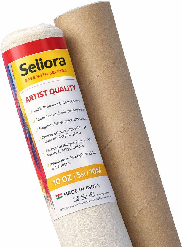 Seliora Cotton Canvas Roll 24 Inch x 5 Meter for Painting, Artist' Series Cotton Medium Grain Canvas Roll (Set of 1)(White)