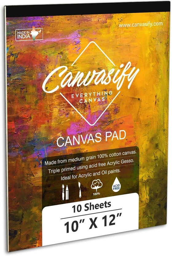 Canvasify Canvas Pads 10"x12" (10 sheets) pack of 1 Acrylic Acid Free Canvas Pad (Set of 1)(Multicolor)
