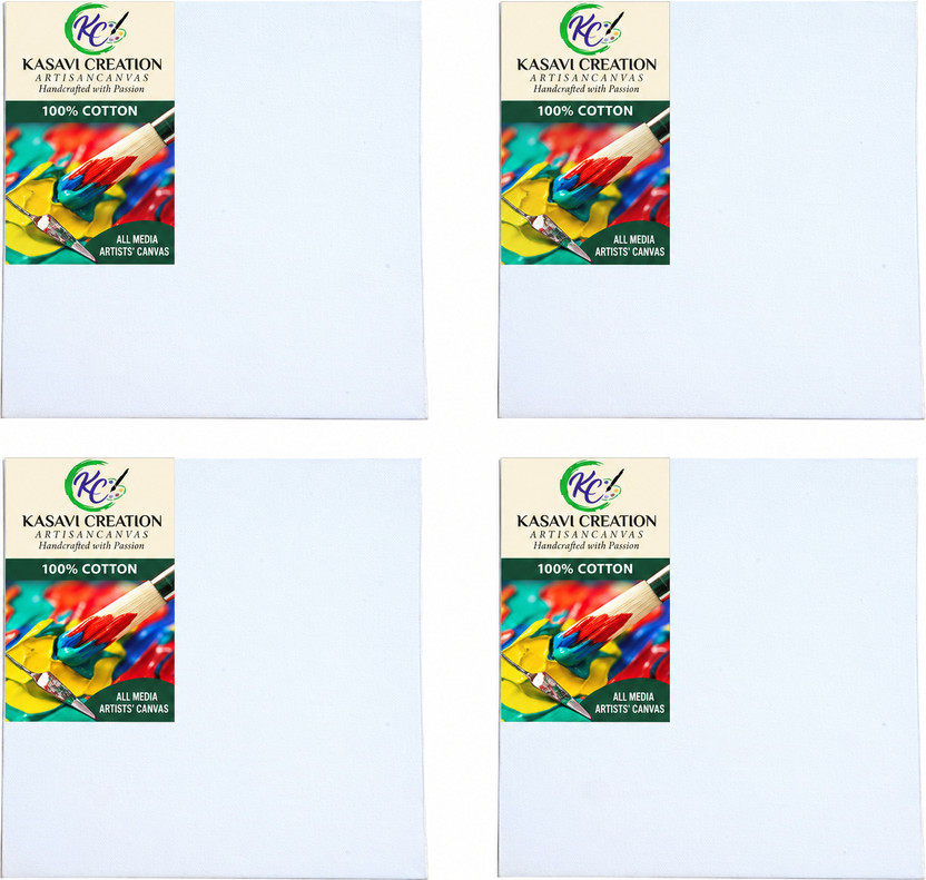 Kasavi KASAVI CANVAS BOARD 4X4(4) Cotton Medium Grain Board Canvas (Set of 4)(White)