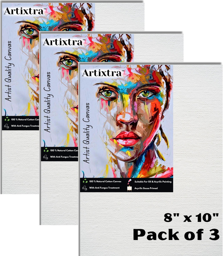 Artixtra CANVAS BOARD 8 X 10 Cotton Medium Grain Board Canvas (Set of 3)(PURE WHITE)