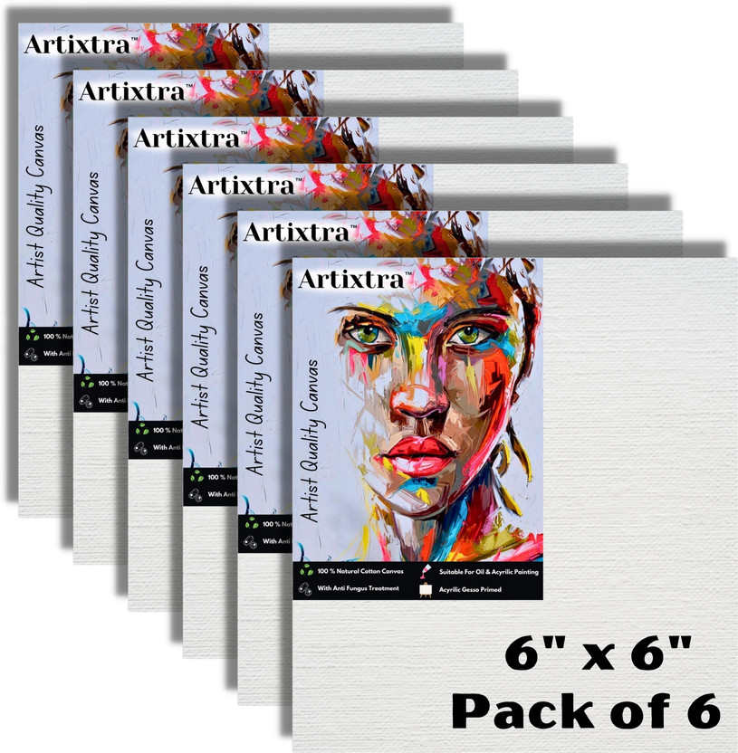 Artixtra Canvas Board 6 X 6 Cotton Medium Grain Board Canvas (Set of 6)(PURE WHITE)
