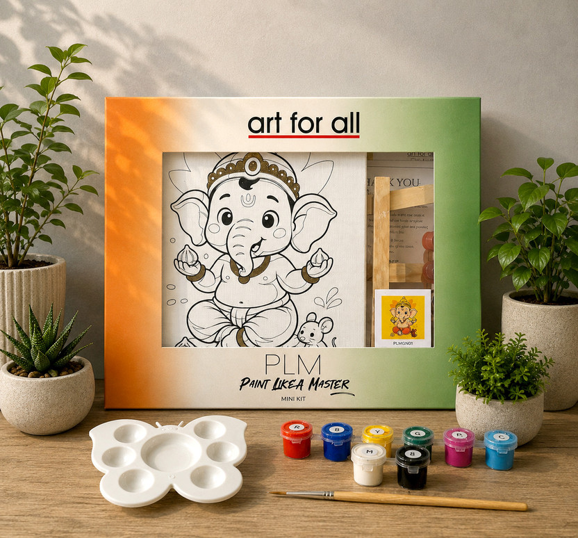 artezee artezee Master Mini Kit Ganesh DIY Painting Kit for Kids & Adults Cotton Acrylic Coated Board Canvas (Set of 1)(Multicolor) - Flipkart Deal