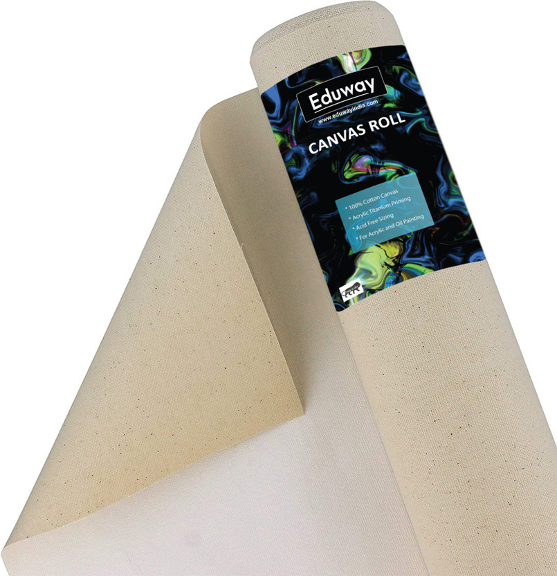 Eduway Cotton Canvas Roll for Painting, Artist Series, White, Width 12" Inch Cotton Grain Canvas Roll (Set of 1)(White)