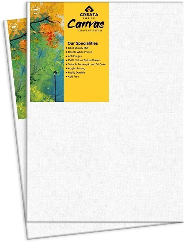 CREATA CREATA IMPEX Canvas Board Cotton Medium Grain Acrylic Primed Board (Set of 2)(White) - Flipkart Deal