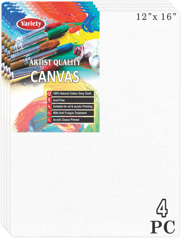 VARIETY 12 X 16 BOARD CANVAS Cotton Medium Grain Board Canvas (Set of 4)(PURE WHITE)