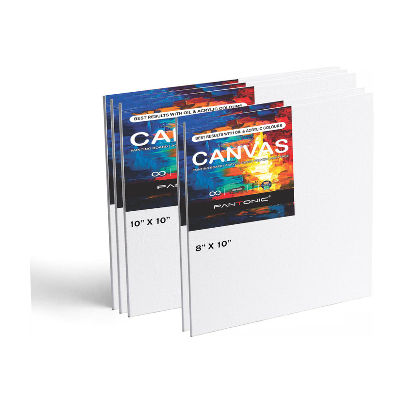 PANTONIC PANTONIC 10x10 8x10 ARTIST'S CANVAS BOARD FOR PAINTING & SKETCHING Cotton Medium Grain Board Canvas (Set of 5)(PURE WHITE)