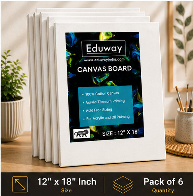 Eduway 12 X 18 Inch Canvas Board, 100% Cotton Medium Grain Primed Canvas Board (Set of 6)(White)