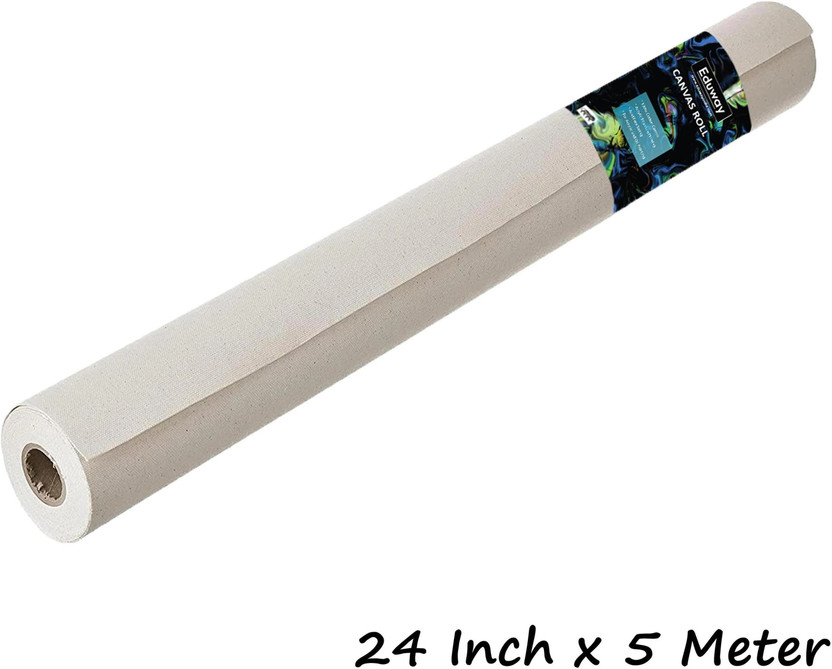 Eduway Cotton Canvas Roll for Painting, Artist_Series 24 Inch x 5 Meter Cotton Medium Grain Canvas Roll (Set of 1)(White)