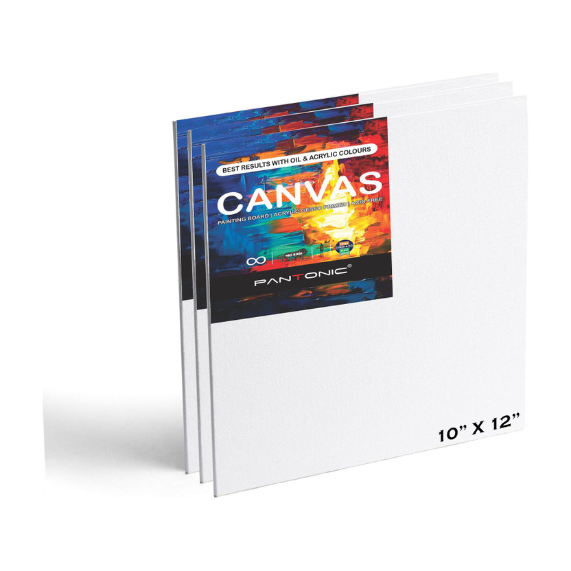 PANTONIC PANTONIC 10X12 ARTIST'S CANVAS BOARD FOR PAINTING & SKETCHING 5oz Pre Primed Cotton Medium Grain Board Canvas, Primed Canvas Board (Set of 3)(PURE WHITE)