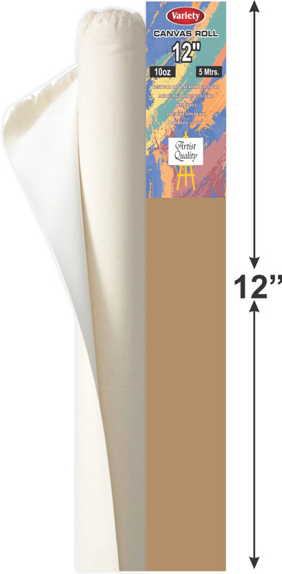 VARIETY 12 " X 5 MTR ROLL CANVAS Cotton Medium Grain Canvas Roll (Set of 1)(PURE WHITE)