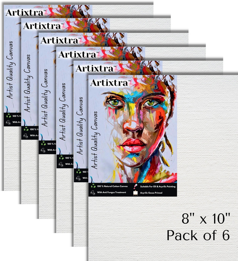 Artixtra CANVAS BOARD 8 X 10 Cotton Medium Grain Board Canvas (Set of 6)(PURE WHITE)