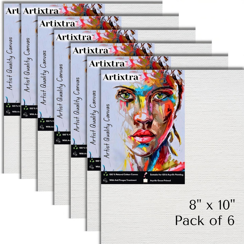 Artixtra Artixtra CANVAS BOARD 8 X 10 Cotton Medium Grain Board Canvas (Set of 6)(PURE WHITE) - Flipkart Deal