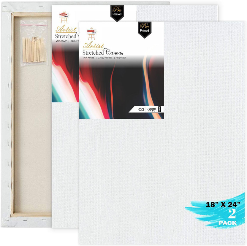Variety Canvas 18" X 24" STRETCHED CANVAS Cotton Medium Grain Pre Stretched Canvas, Stretched Canvas Board, Primed Canvas Board, Board Canvas (Set of 2)(PURE WHITE)