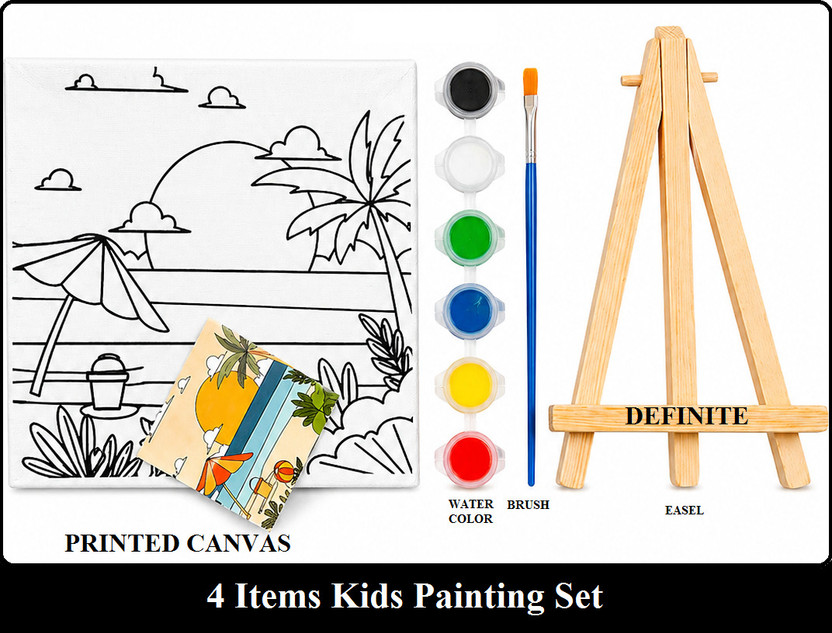 Definite Canvas Painting Kids Activity Set Cloth Fine Grain Board Canvas (Set of 4)(Black, White, Green, Blue, Yellow, Red)