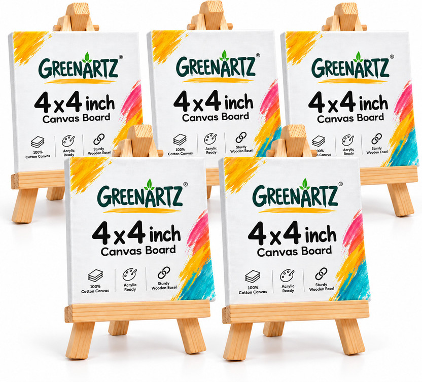 GREENARTZ GREENARTZ 6" Easel with 4' Canvas Set Cotton Acrylic Coated Board Canvas (Set of 5)(White) - Flipkart Deal