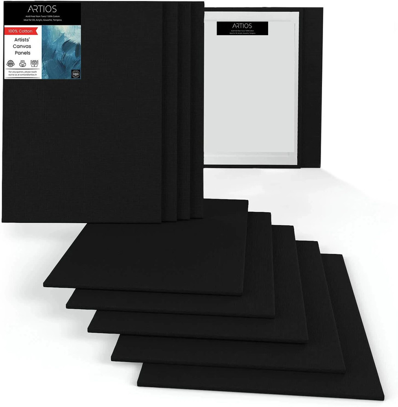 ARTIOS Artist Quality Canvas Board, Canvas Board 6x8 100% Cotton Acid Free Primed Canvas Board (Set of 4)(Black)