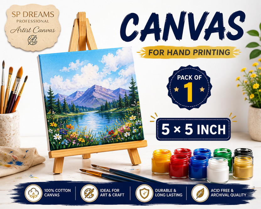 SP DREAMS SP DREAMS CANVAS 5X5 Cotton Soft Touch Board Canvas (Set of 1)(White)