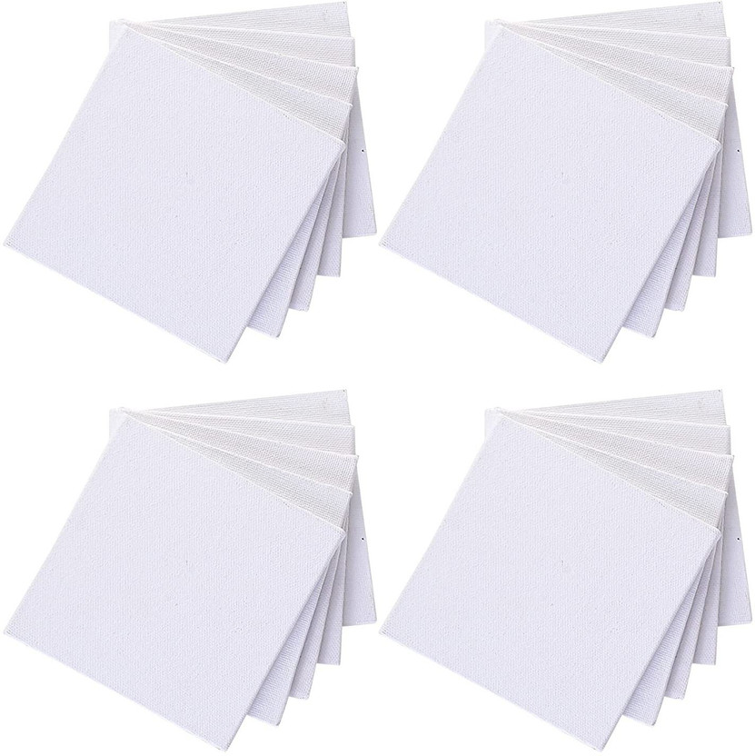 FRKB Cotton Canvas Board Medium Grain 4 X 4 Inch with 4MM Board Backing -15pc Cotton Medium Grain Board Canvas (Set of 15)(White)