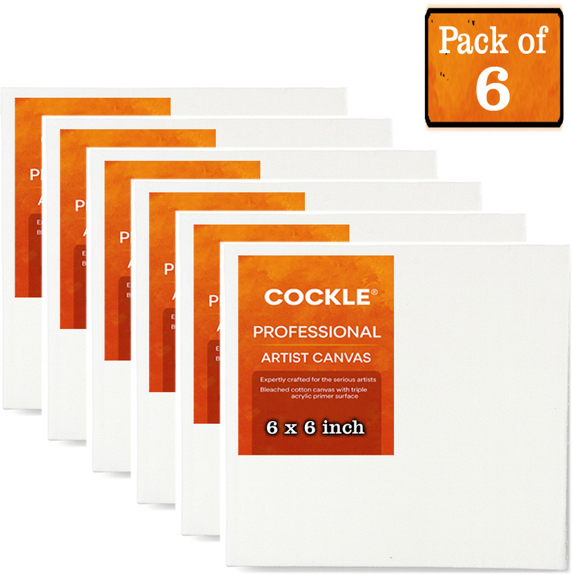 Cockle Canvas Board for Painting 6x6 Inch Pack of 6 Cotton Fine Grain Board Canvas (Set of 6)(White)