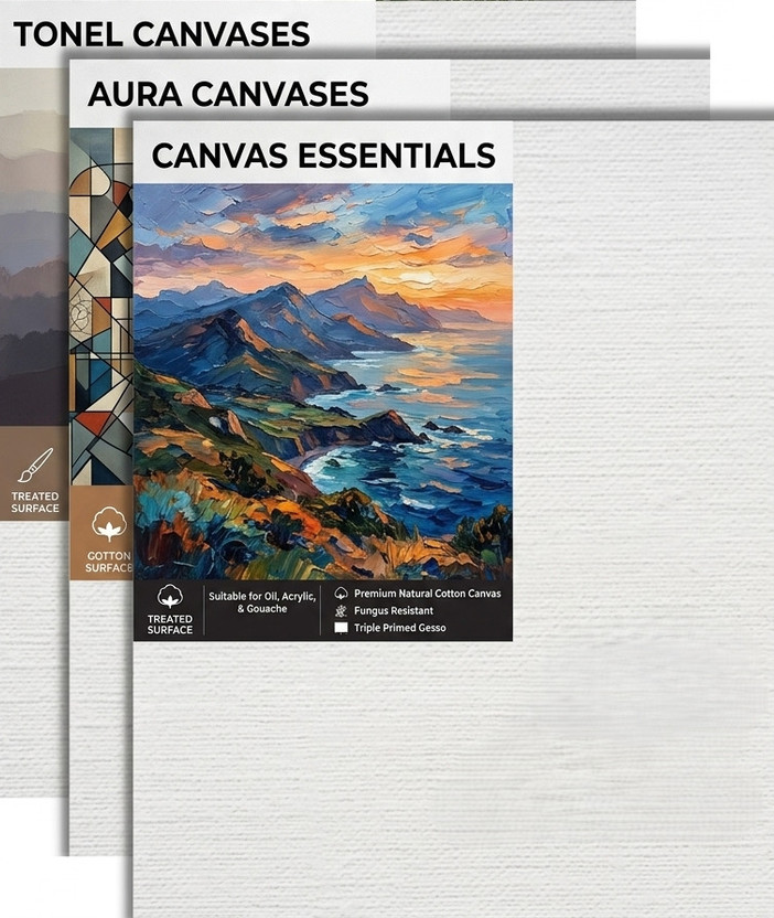 KLOX Pack of 3 Premium Art Canvas Board 8x10 Inch | Pre-Primed 100% Cotton Cotton Medium Grain Board Canvas (Set of 3)(White)