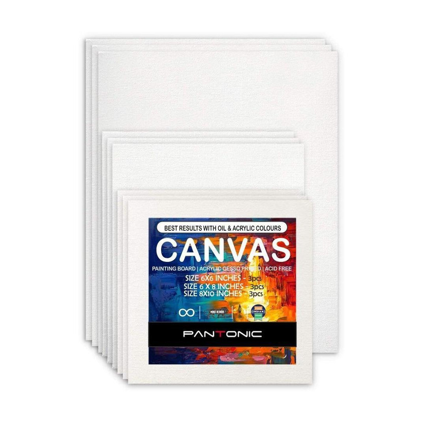PANTONIC 8X10[3] 6X8[3] 6X6[3] Artist's Canvas Board Cotton Medium Grain Board Canvas, Primed Canvas Board, Acrylic Primed Board (Set of 9)(White)