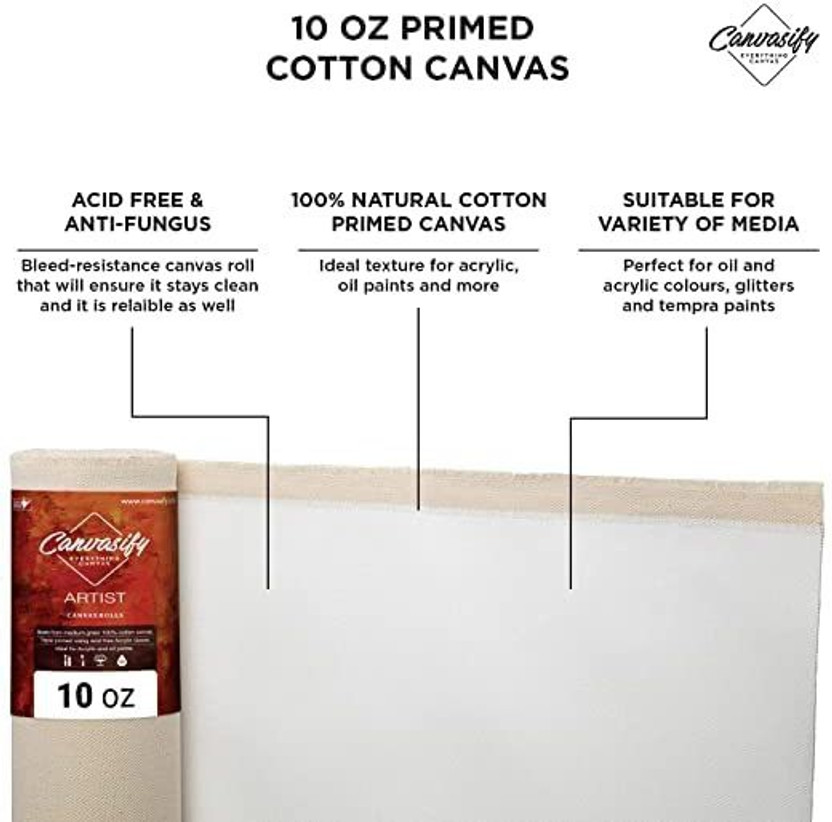 Canvasify Canvasify 10oz Primed Cotton Canvas Roll (72"X5mtr) Cotton Medium Grain Canvas Roll (Set of 1)(White) - Flipkart Deal