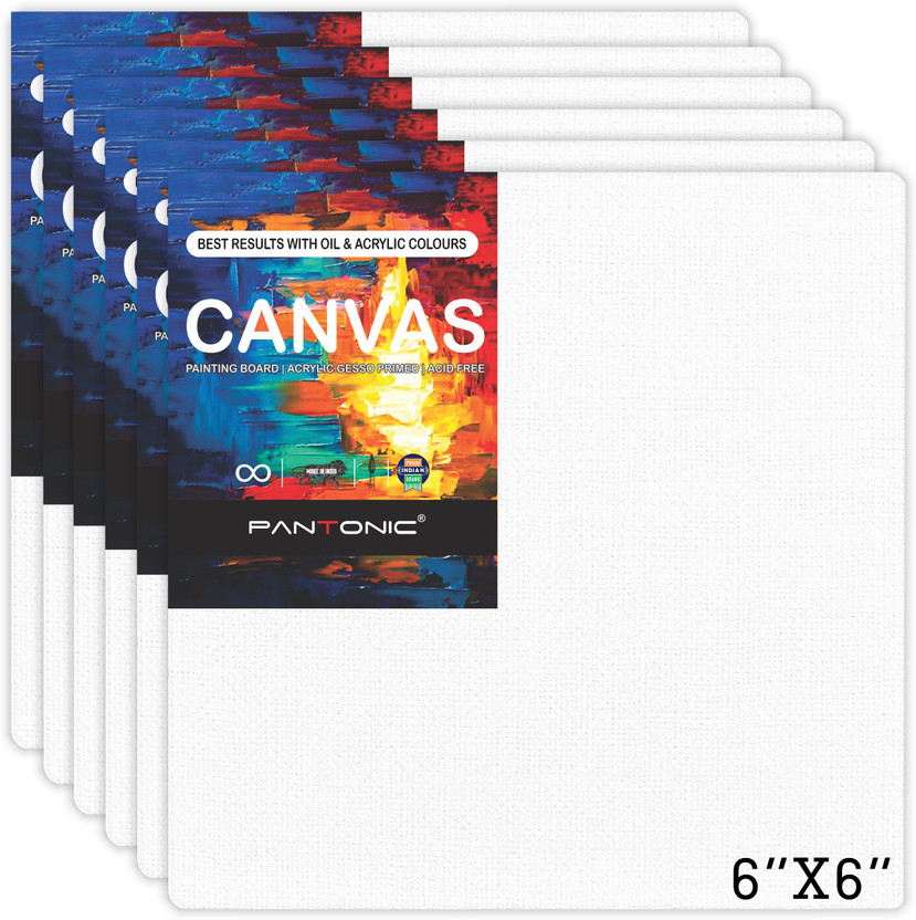 PANTONIC 6 X 6 Artist's CANVAS BOARD TRIPLE LAYER PRIMED Cotton Medium Grain Board Canvas (Set of 6)(White)