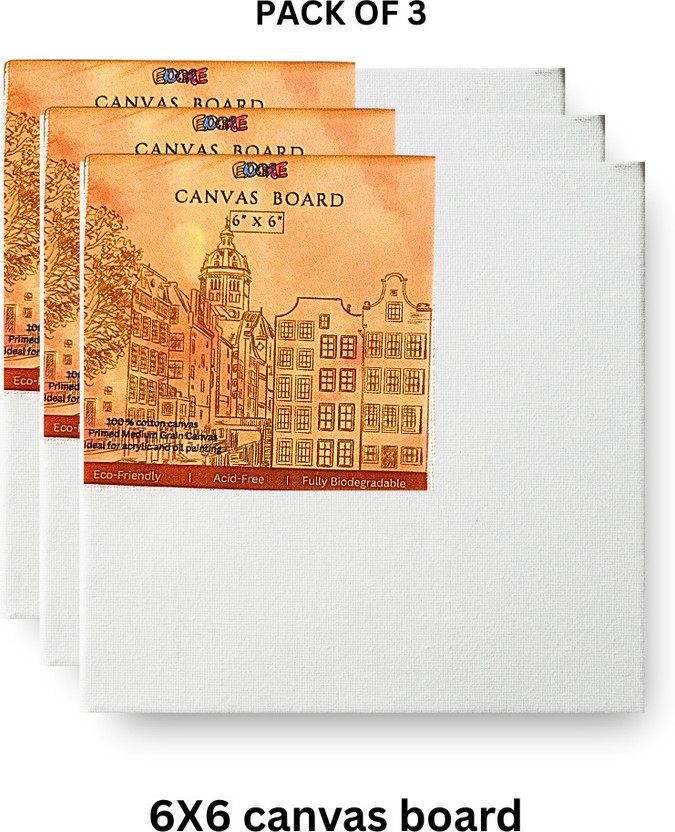 EDORE EDORE 6X6 Canvas Pack Of 3 Cotton Acid Free Board Canvas, Primed Canvas Board (Set of 3)(White) - Flipkart Deal