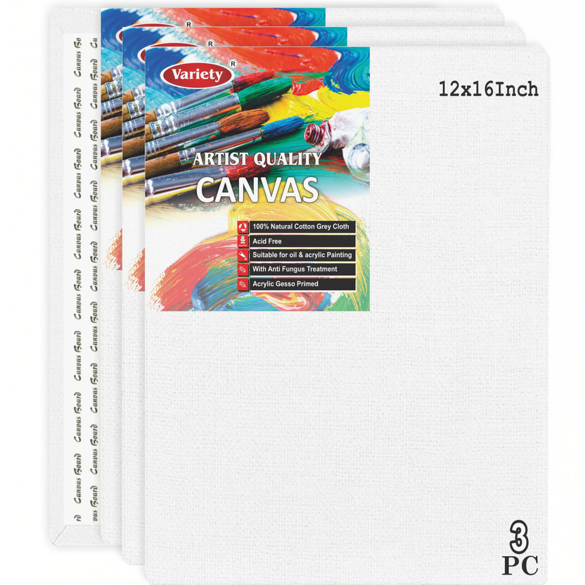VARIETY VARIETY 12 X 16 BOARD CANVAS Cloth Medium Grain Board Canvas (Set of 3)(White) - Flipkart Deal