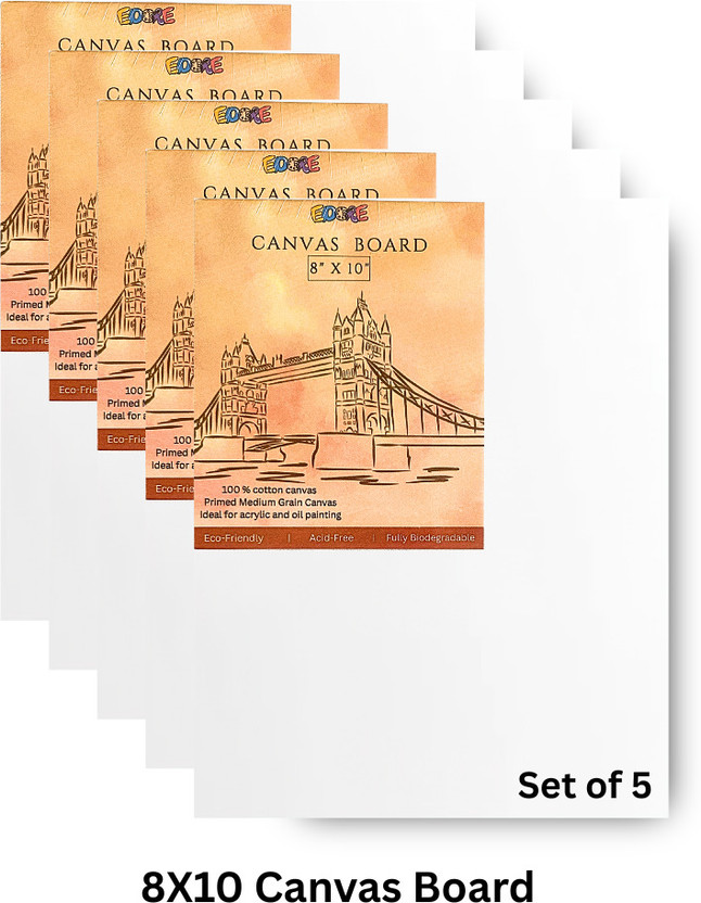 EDORE EDORE 8x10 Inch Canvas Board Set of 5 | Canvas for Acrylic, Oil & DIY Painting Cotton Acid Free Board Canvas (Set of 5)(White) - Flipkart Deal
