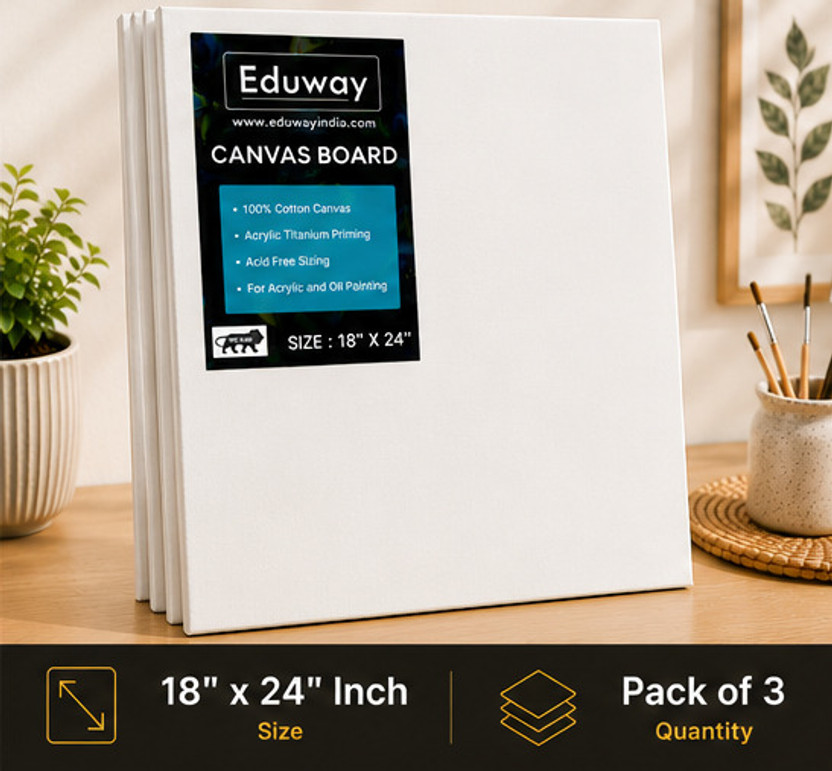 Eduway Eduway 18X24 Inch (45x60 Cm) Canvas Board, with 5.5mm MDF Board Backing, for Painting Cotton Medium Grain Primed Canvas Board (Set of 3)(White) - Flipkart Deal