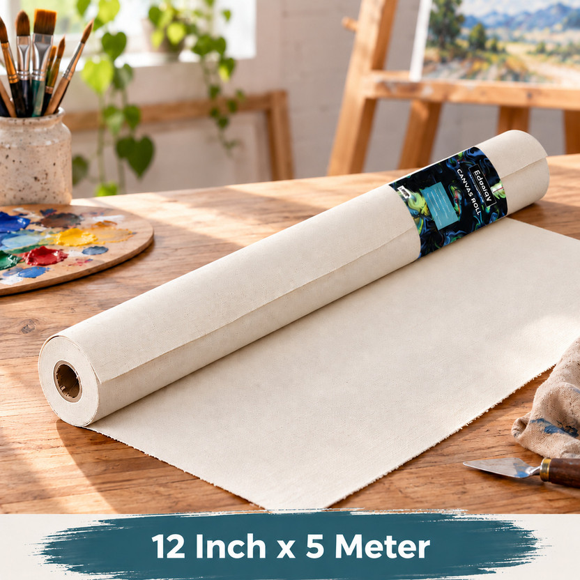 Eduway Cotton Canvas Roll for Painting, Artist Series, White, Width 12" Inch Cotton Grain Canvas Roll (Set of 1)(White)