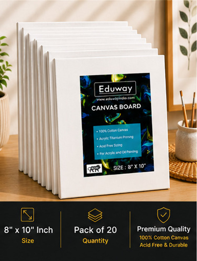 Eduway Eduway 8X10 Inch Canvas Board, 100% Cotton Medium Grain Primed Canvas Board (Set of 20)(White) - Flipkart Deal