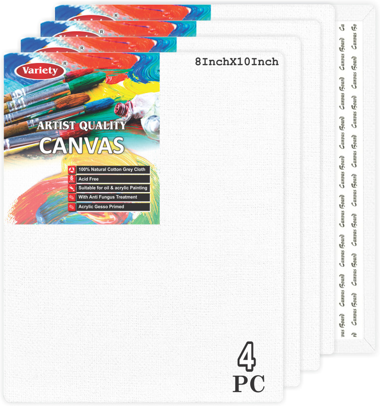 VARIETY 8 X 10 BOARD CANVAS Cotton Medium Grain Board Canvas (Set of 4)(PURE WHITE)