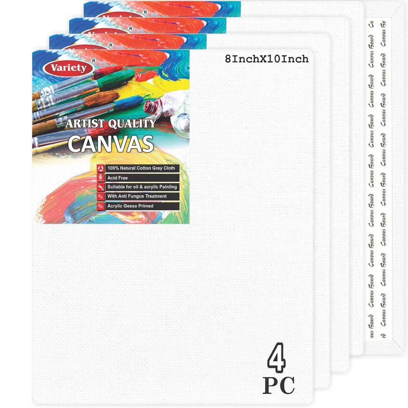 VARIETY 8 X 10 BOARD CANVAS Cotton Medium Grain Board Canvas (Set of 4)(PURE WHITE)