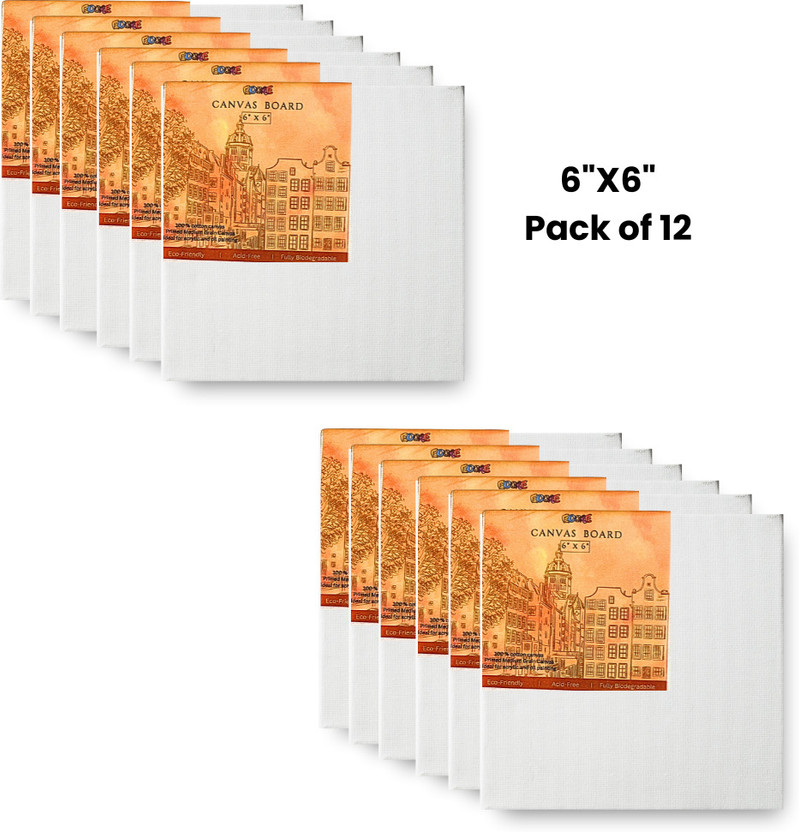 EDORE EDORE Canvas board 6x6 Cotton Medium Grain Primed Canvas Board (Set of 12)(White) - Flipkart Deal